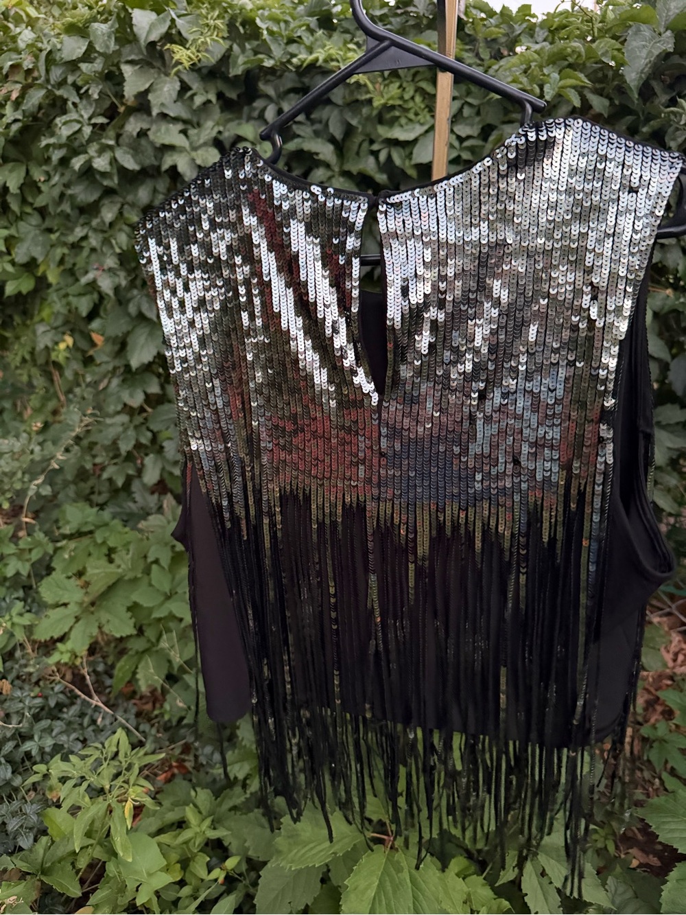 H&M Black Tank Top with Silver Sequin Fringe